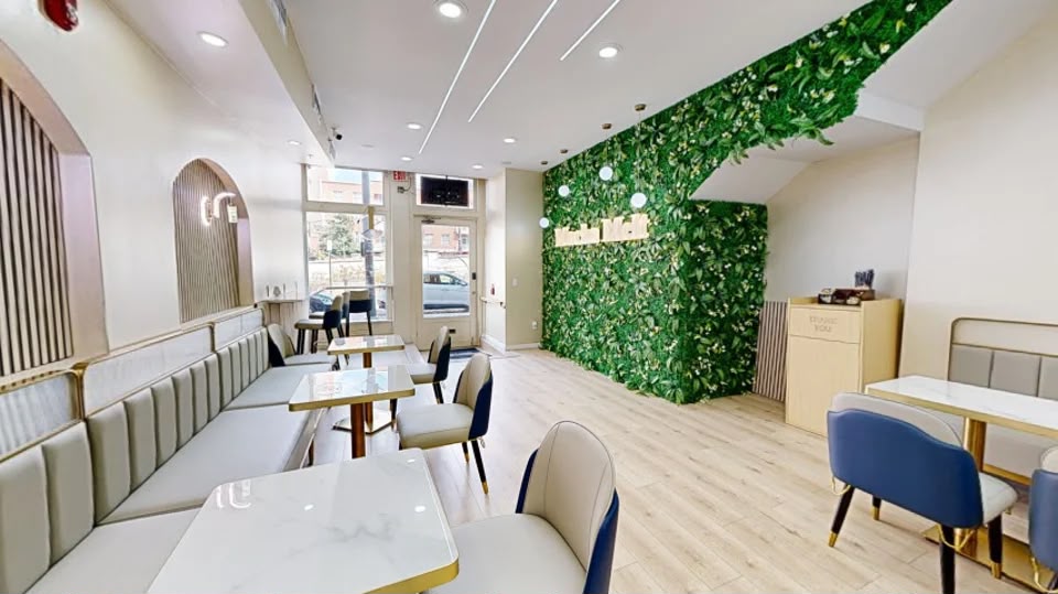Mocha Melt Cafe lounge seating and green wall